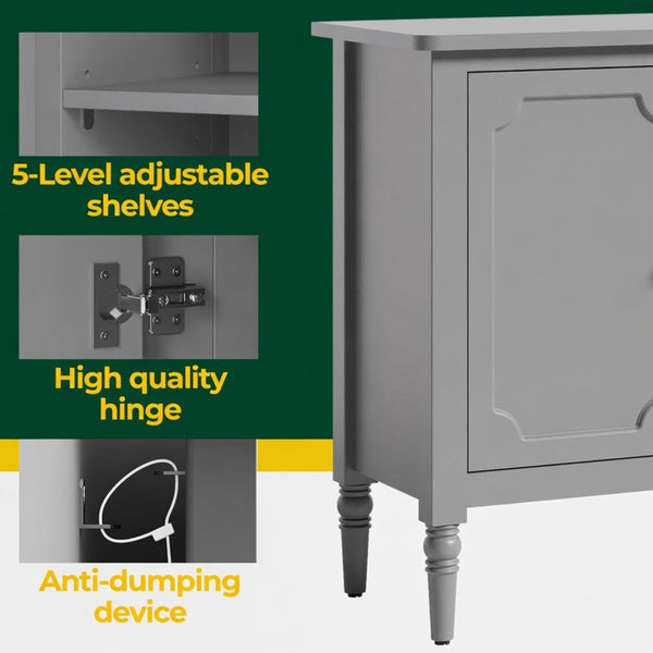English Elm 58.9 Inch Sage Credenza with Carved Bronze Hardware Solid Wood Legs Dining Storage Grey B082P517264