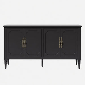 English Elm 58.9 Inch Matte Black Sideboard with Carved Bronze Hardware and Adjustable Interior Shelves B082P517265