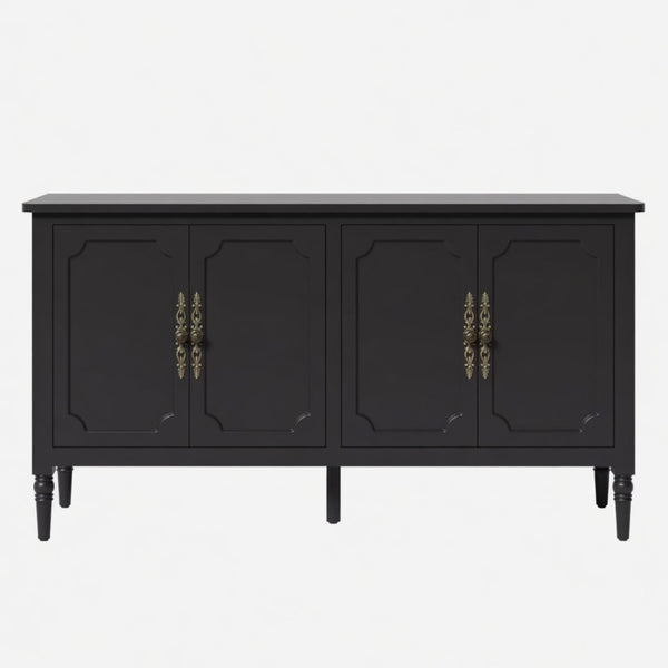 English Elm 58.9 Inch Matte Black Sideboard with Carved Bronze Hardware and Adjustable Interior Shelves B082P517265