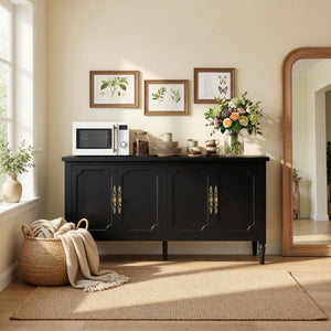 English Elm 58.9 Inch Matte Black Sideboard with Carved Bronze Hardware and Adjustable Interior Shelves B082P517265