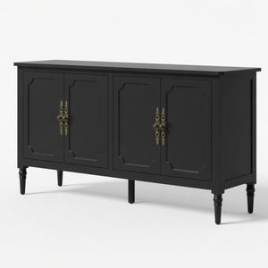 English Elm 58.9 Inch Matte Black Sideboard with Carved Bronze Hardware and Adjustable Interior Shelves B082P517265