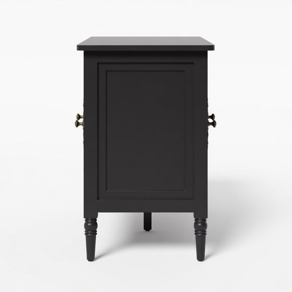 English Elm 58.9 Inch Matte Black Sideboard with Carved Bronze Hardware and Adjustable Interior Shelves B082P517265