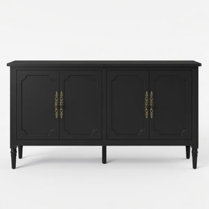 English Elm 58.9 Inch Matte Black Sideboard with Carved Bronze Hardware and Adjustable Interior Shelves B082P517265