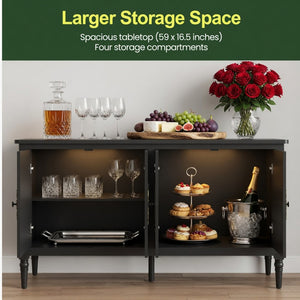 English Elm 58.9 Inch Matte Black Sideboard with Carved Bronze Hardware and Adjustable Interior Shelves B082P517265