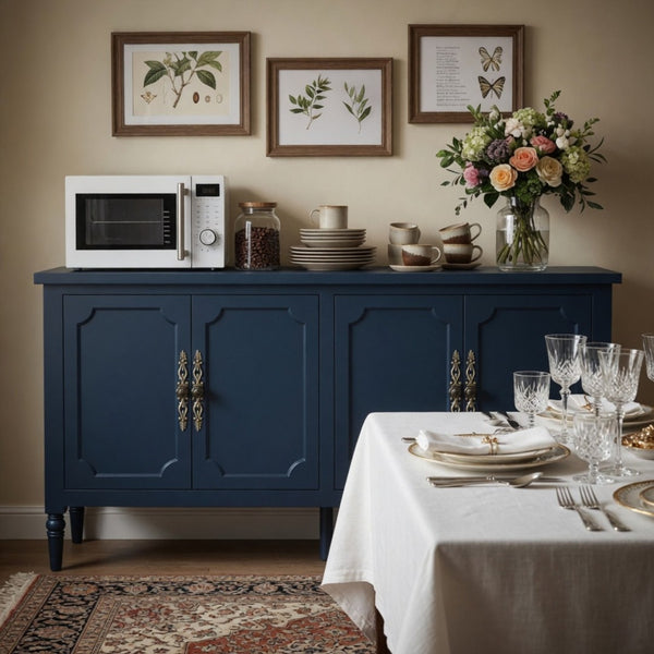 English Elm 58.9 Inch Vintage Blue Sideboard with Bronze Hardware and Adjustable Shelves for Dining B082P517266