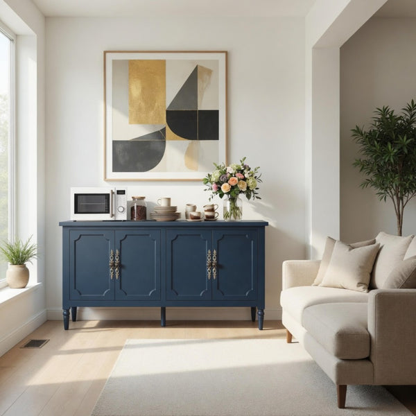 English Elm 58.9 Inch Vintage Blue Sideboard with Bronze Hardware and Adjustable Shelves for Dining B082P517266