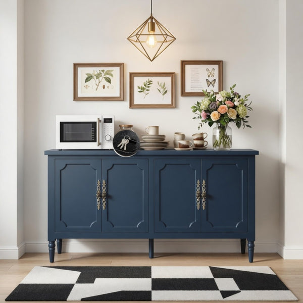 English Elm 58.9 Inch Vintage Blue Sideboard with Bronze Hardware and Adjustable Shelves for Dining B082P517266