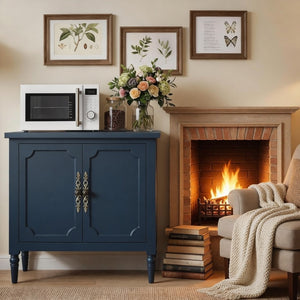 English Elm 58.9 Inch Vintage Blue Sideboard with Bronze Hardware and Adjustable Shelves for Dining B082P517266