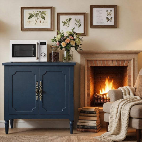 English Elm 58.9 Inch Vintage Blue Sideboard with Bronze Hardware and Adjustable Shelves for Dining B082P517266