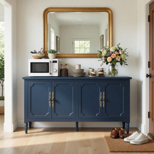 English Elm 58.9 Inch Vintage Blue Sideboard with Bronze Hardware and Adjustable Shelves for Dining B082P517266