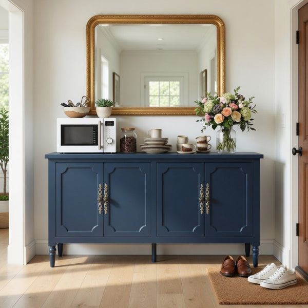 English Elm 58.9 Inch Vintage Blue Sideboard with Bronze Hardware and Adjustable Shelves for Dining B082P517266