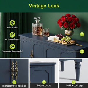English Elm 58.9 Inch Vintage Blue Sideboard with Bronze Hardware and Adjustable Shelves for Dining B082P517266