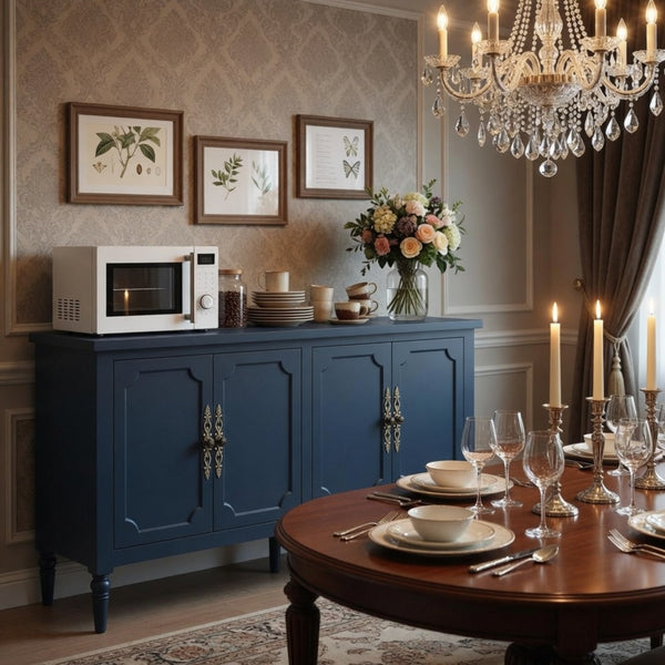 English Elm 58.9 Inch Vintage Blue Sideboard with Bronze Hardware and Adjustable Shelves for Dining B082P517266