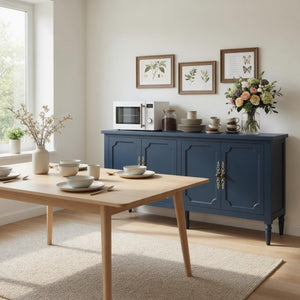 English Elm 58.9 Inch Vintage Blue Sideboard with Bronze Hardware and Adjustable Shelves for Dining B082P517266