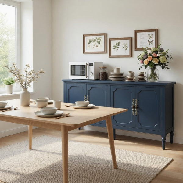 English Elm 58.9 Inch Vintage Blue Sideboard with Bronze Hardware and Adjustable Shelves for Dining B082P517266