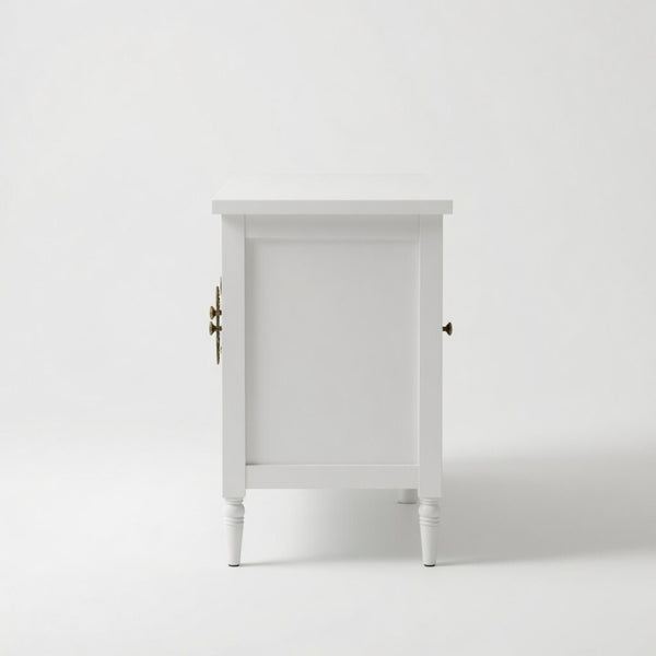 English Elm 58.9 Inch White Buffet Cabinet with Carved Bronze Hardware and Adjustable Interior Shelves B082P517267