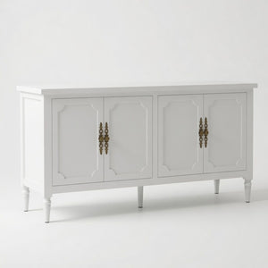 English Elm 58.9 Inch White Buffet Cabinet with Carved Bronze Hardware and Adjustable Interior Shelves B082P517267