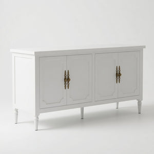 English Elm 58.9 Inch White Buffet Cabinet with Carved Bronze Hardware and Adjustable Interior Shelves B082P517267
