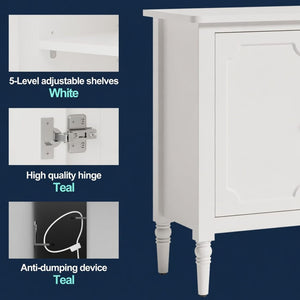 English Elm 58.9 Inch White Buffet Cabinet with Carved Bronze Hardware and Adjustable Interior Shelves B082P517267
