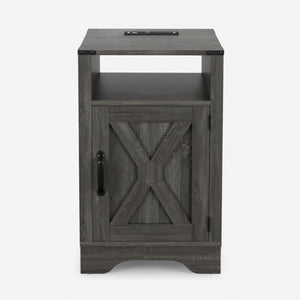 English Elm 16 Inch Farmhouse Nightstand with Built-In USB Charging Station and Cabinet Storage B082P517268