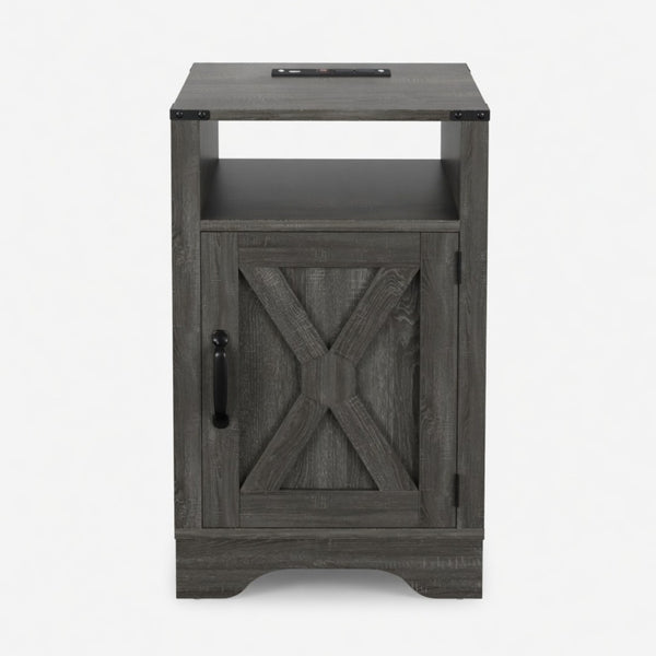 English Elm 16 Inch Farmhouse Nightstand with Built-In USB Charging Station and Cabinet Storage B082P517268