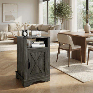 English Elm 16 Inch Farmhouse Nightstand with Built-In USB Charging Station and Cabinet Storage B082P517268
