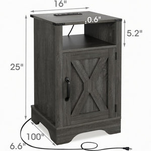 English Elm 16 Inch Farmhouse Nightstand with Built-In USB Charging Station and Cabinet Storage B082P517268