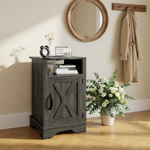 English Elm 16 Inch Farmhouse Nightstand with Built-In USB Charging Station and Cabinet Storage B082P517268