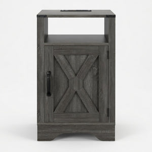 English Elm 16 Inch Farmhouse Nightstand with Built-In USB Charging Station and Cabinet Storage B082P517268