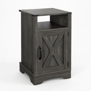 English Elm 16 Inch Farmhouse Nightstand with Built-In USB Charging Station and Cabinet Storage B082P517268