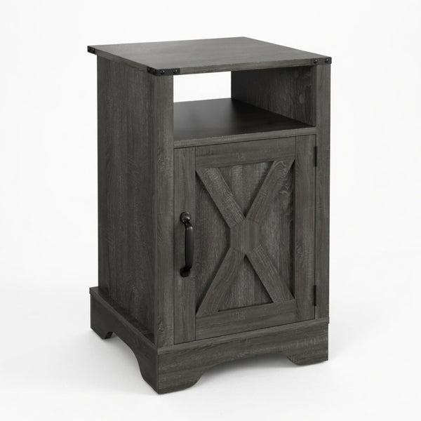 English Elm 16 Inch Farmhouse Nightstand with Built-In USB Charging Station and Cabinet Storage B082P517268