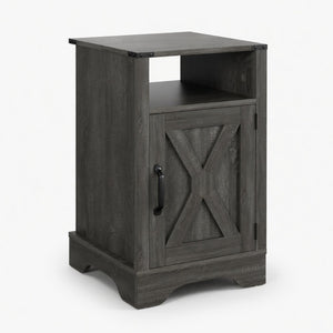 English Elm 16 Inch Farmhouse Nightstand with Built-In USB Charging Station and Cabinet Storage B082P517268