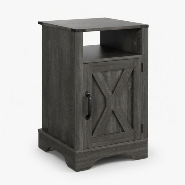 English Elm 16 Inch Farmhouse Nightstand with Built-In USB Charging Station and Cabinet Storage B082P517268