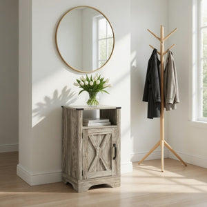 English Elm 16 Inch Farmhouse Nightstand with Built in USB Charging Cabinet and Open Shelf Storage B082P517269