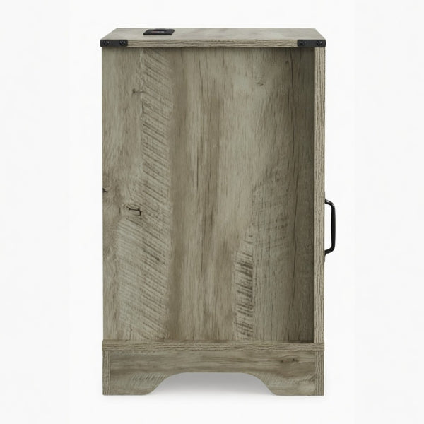 English Elm 16 Inch Farmhouse Nightstand with Built in USB Charging Cabinet and Open Shelf Storage B082P517269