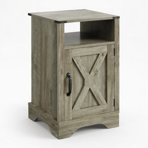 English Elm 16 Inch Farmhouse Nightstand with Built in USB Charging Cabinet and Open Shelf Storage B082P517269