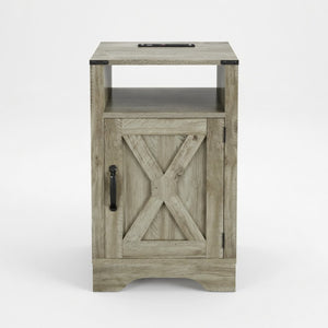 English Elm 16 Inch Farmhouse Nightstand with Built in USB Charging Cabinet and Open Shelf Storage B082P517269