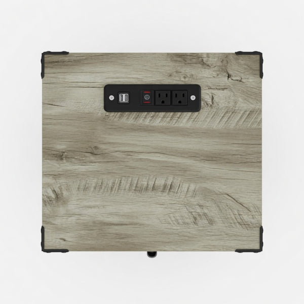 English Elm 16 Inch Farmhouse Nightstand with Built in USB Charging Cabinet and Open Shelf Storage B082P517269