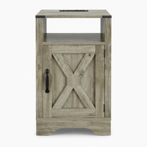 English Elm 16 Inch Farmhouse Nightstand with Built in USB Charging Cabinet and Open Shelf Storage B082P517269