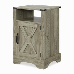 English Elm 16 Inch Farmhouse Nightstand with Built in USB Charging Cabinet and Open Shelf Storage B082P517269