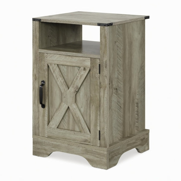 English Elm 16 Inch Farmhouse Nightstand with Built in USB Charging Cabinet and Open Shelf Storage B082P517269