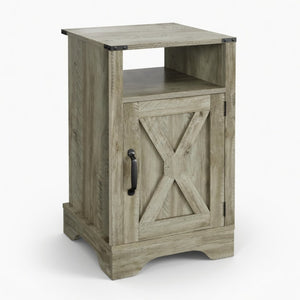 English Elm 16 Inch Farmhouse Nightstand with Built in USB Charging Cabinet and Open Shelf Storage B082P517269
