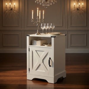 English Elm 16 Inch Farmhouse Nightstand with Built-In USB Charging Distressed Cabinet Storage White B082P517270