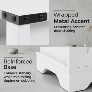 English Elm 16 Inch Farmhouse Nightstand with Built-In USB Charging Distressed Cabinet Storage White B082P517270