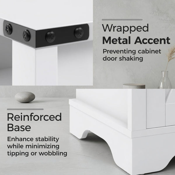 English Elm 16 Inch Farmhouse Nightstand with Built-In USB Charging Distressed Cabinet Storage White B082P517270