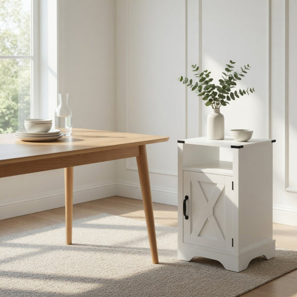 English Elm 16 Inch Farmhouse Nightstand with Built-In USB Charging Distressed Cabinet Storage White B082P517270