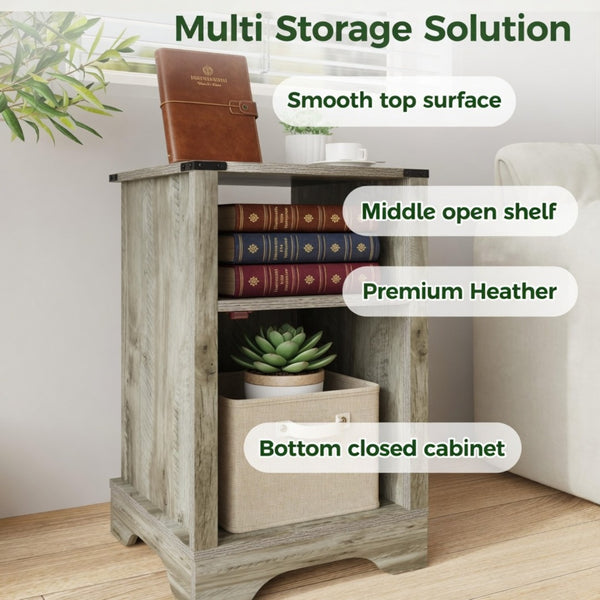 English Elm Set of 2 Farmhouse Nightstands with Built-in Usb Charging Station and Cabinet Storage Light Grey B082P517277