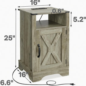 English Elm Set of 2 Farmhouse Nightstands with Built-in Usb Charging Station and Cabinet Storage Light Grey B082P517277