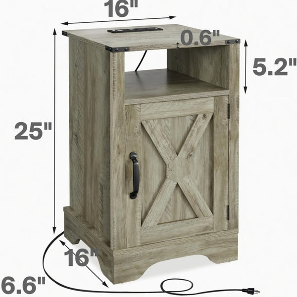 English Elm Set of 2 Farmhouse Nightstands with Built-in Usb Charging Station and Cabinet Storage Light Grey B082P517277