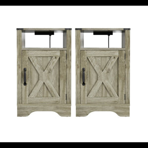 English Elm Set of 2 Farmhouse Nightstands with Built-in Usb Charging Station and Cabinet Storage Light Grey B082P517277